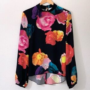 Aritzia Babaton Granados High-Neck Pink Floral Balloon Sleeve Blouse Size L